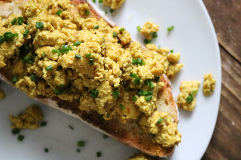 Tofu Scramble with Chives on Toast